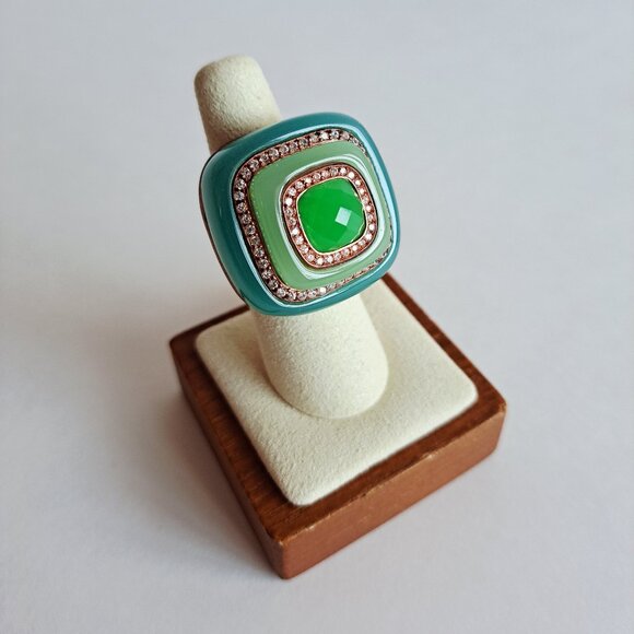New Angelique de Paris Green Teal Resin Square Ring Size 7 - Picture 9 of 16
